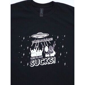 "Take Me Please" UFO Graphic T-Shirt | Black Unisex Medium | Custom Design 👽